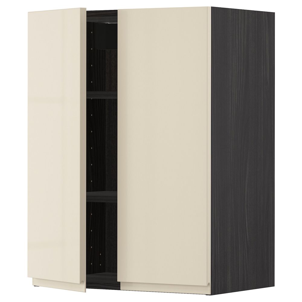Навесной шкаф с полками/2дверцы, черный, Воксторп глянцевый светло-бежевый 60x80 см IKEA МЕТОД 893.027.87 - схема-чертеж с размерами