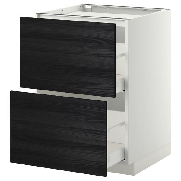 Напольный шкаф, 2 фронтальных панели/2ящика, белый, Тингсрид черный 60x60 см IKEA МЕТОД / МАКСИМЕРА 792.349.06 - фото 1