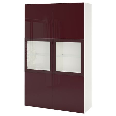 Комбинация для хранения + стеклянная дверц, белый Сельсвикен/темный красно-коричневый прозрачное стекло 120x42x192 см IKEA BESTÅ