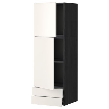 Навесной шкаф, 2 дверцы, 2 ящика МЕТОД / ФОРВАРА, черный, Веддинге белый