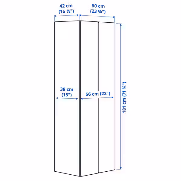 SMÅSTAD / PLATSA Гардероб - белый/серый 60x42x181 см - схема-чертеж с размерами
