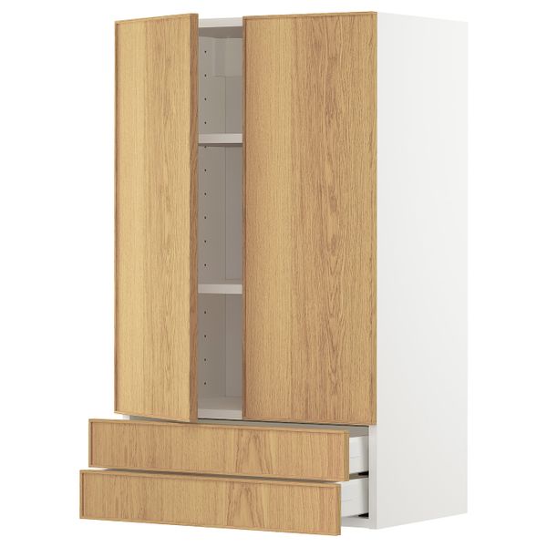 Навесной шкаф/2дверцы/2ящика, белый/Экестад дуб 60x100 см IKEA METOD МЕТОД 693.009.49 - схема-чертеж с размерами