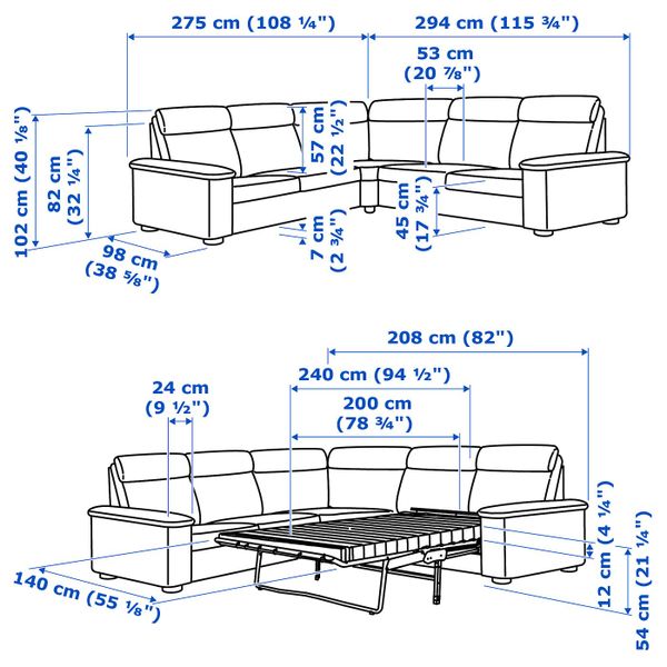 Угловой диван-кровать, 5-местный, Гранн/Бумстад темно-коричневый IKEA LIDHULT ЛИДГУЛЬТ 692.661.82 - схема-чертеж с размерами