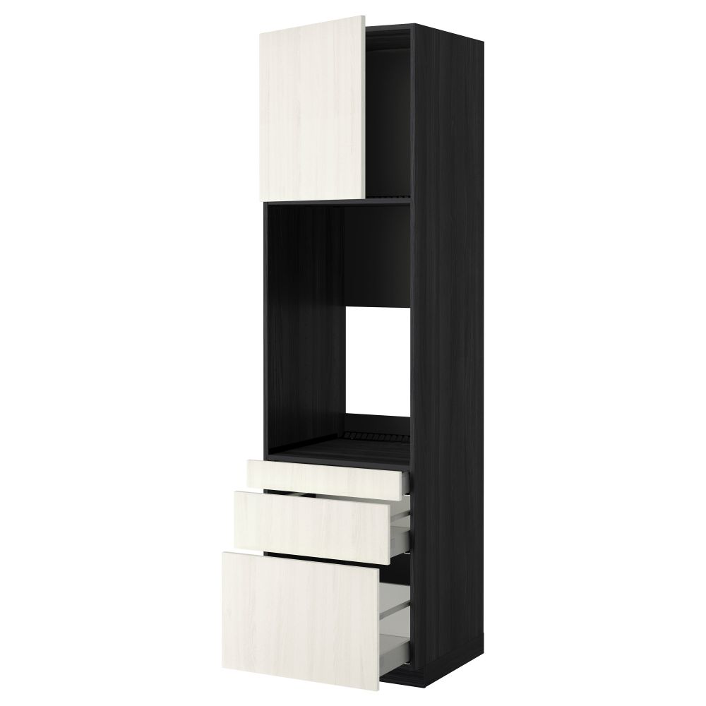 Высокий шкаф для двойной духовки, 3 ящика, дверца МЕТОД / МАКСИМЕРА, черный, Росдаль белый - схема-чертеж с размерами