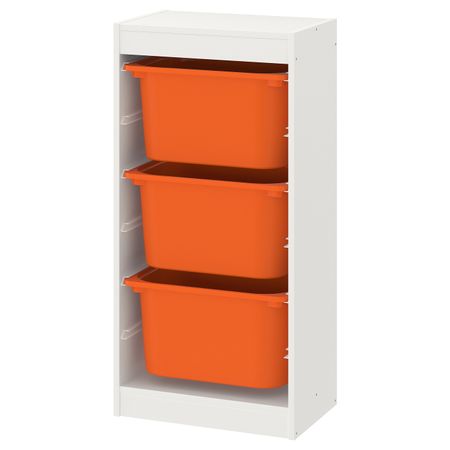 Комбинация для/хранения+контейнеры, белый, оранжевый 46x30x94 см IKEA ТРУФАСТ 992.221.96