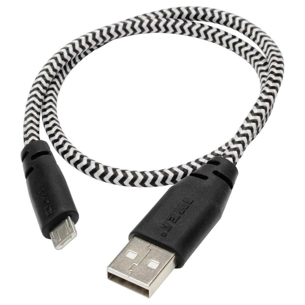 Кабель микро-USB-USB, черный-белый 0.4 м IKEA LILLHULT ЛИЛЛЬХУЛЬТ 904.651.32 - фото 1