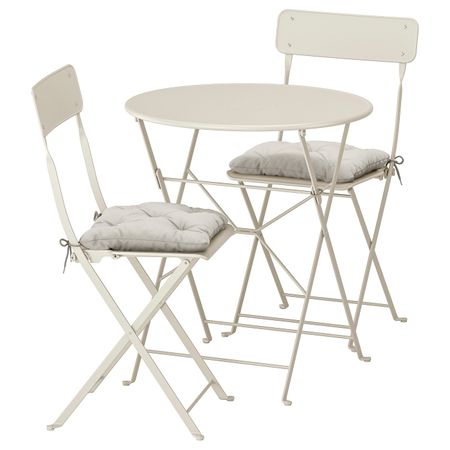 Стол + 2 складных стула,д/сада, бежевый/Куддарна серый IKEA SALTHOLMEN САЛЬТХОЛЬМЕН 692.863.02