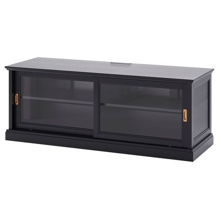 Тумба под ТВ с раздвижными дверцами, черная морилка 160x48x59 см IKEA MALSJÖ МАЛЬШЁ 203.833.85