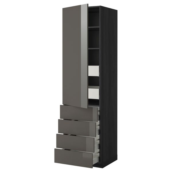 Высокий шкаф с полками/6 ящик, дверцами, 4 фронтальные панели МЕТОД / МАКСИМЕРА, черный, Рингульт серый - фото 1