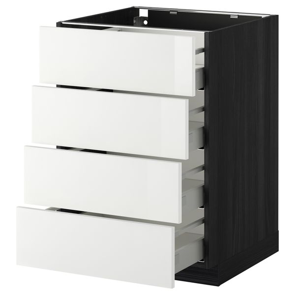Напольный шкаф 4 фронтальных панели, 4 ящика МЕТОД / МАКСИМЕРА, черный, Рингульт белый - схема-чертеж с размерами