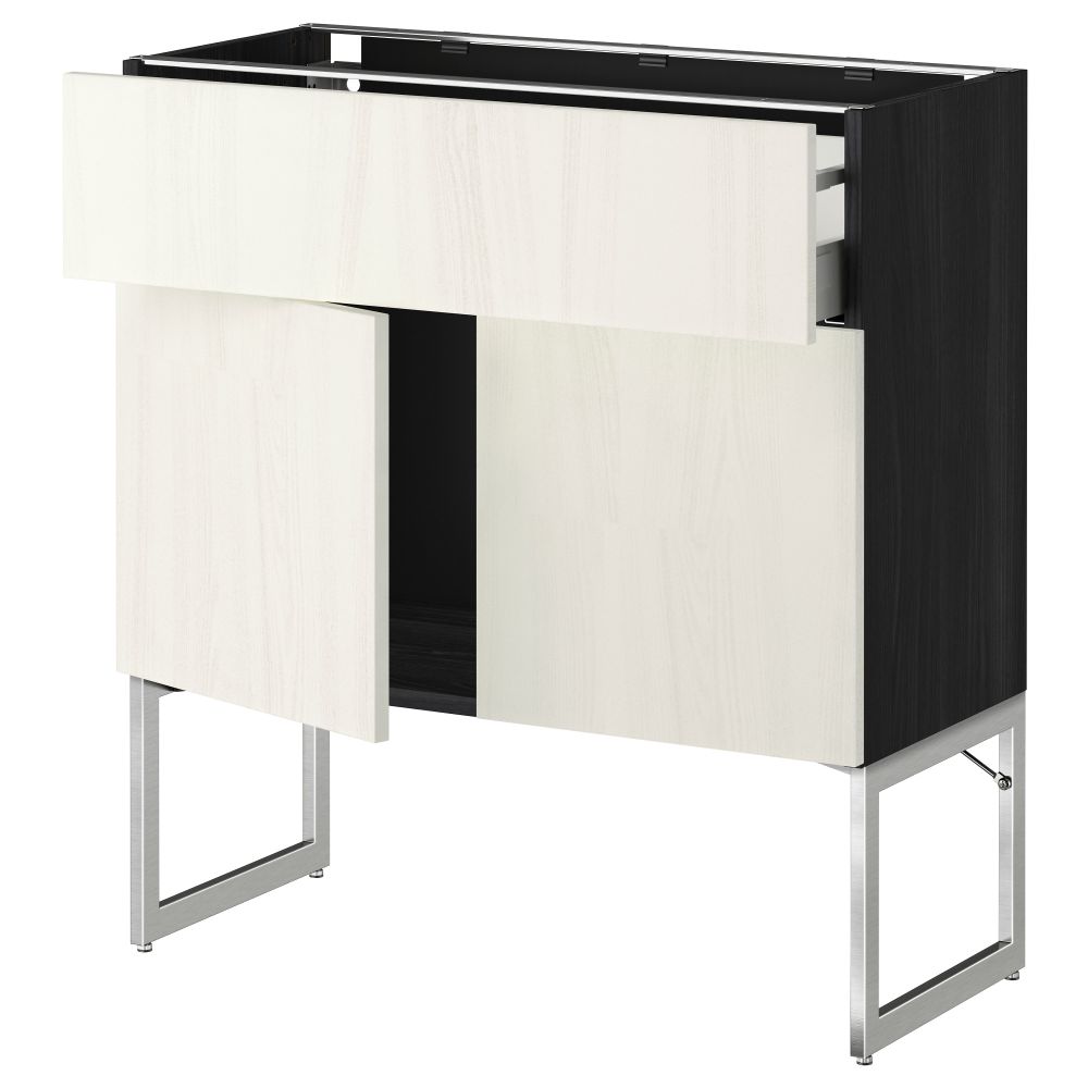 Напольный шкаф, полки, ящик, 2 двери МЕТОД / МАКСИМЕРА, черный, Росдаль белый - схема-чертеж с размерами