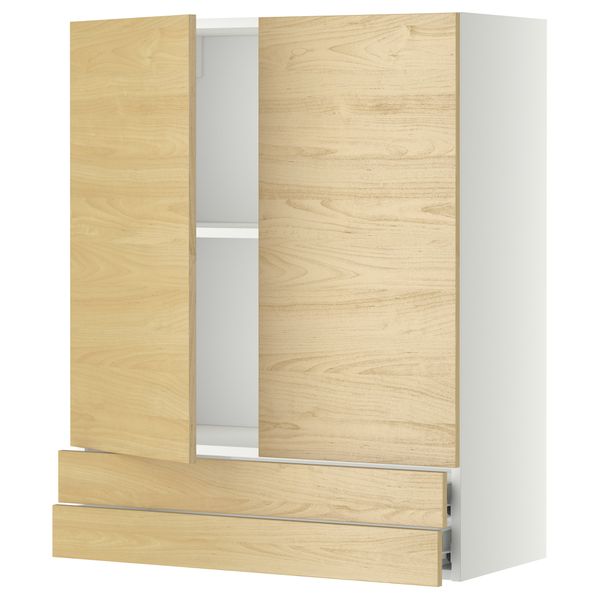 Навесной шкаф, 2 дверцы, 2 ящика МЕТОД / ФОРВАРА, белый, Тингсрид береза - фото 1