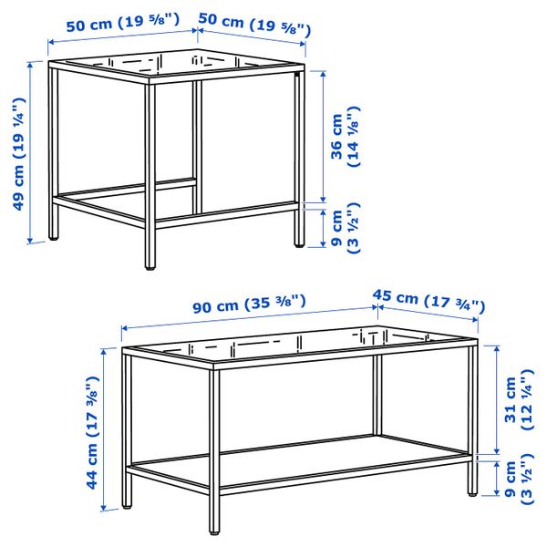 Комплект столов, 2 шт, черно-коричневый/стекло 90x50 см IKEA VITTSJÖ ВИТШЁ 803.833.06 - схема-чертеж с размерами