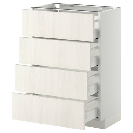 Напольный шкаф 4 фронтальных панели, 4 ящика МЕТОД / МАКСИМЕРА, белый, Росдаль белый