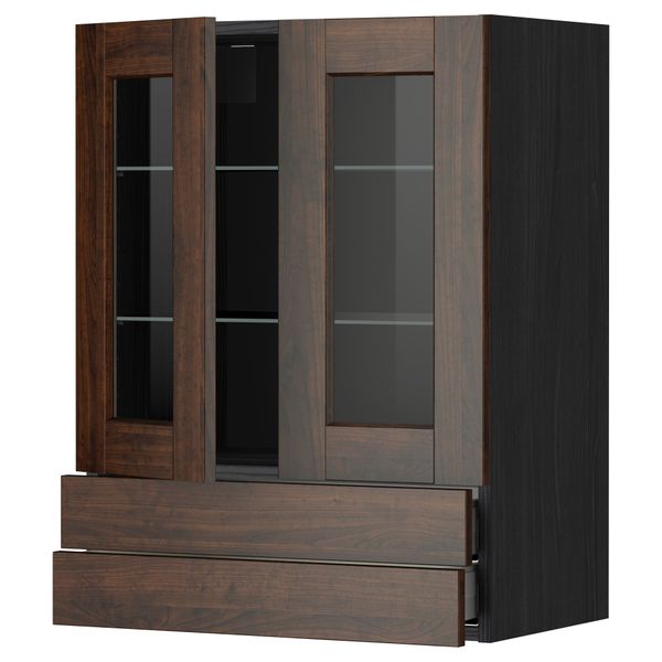 Навесной шкаф, 2 стеклянные дверцы, 2 ящика МЕТОД / МАКСИМЕРА, черный, Эдсерум коричневый - схема-чертеж с размерами