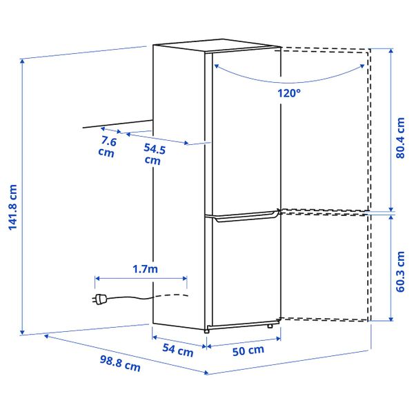 Холодильник морозильник, отдельно стоящий/белый 116/51 л IKEA LAGAN ЛАГАН 404.948.58 - схема-чертеж с размерами