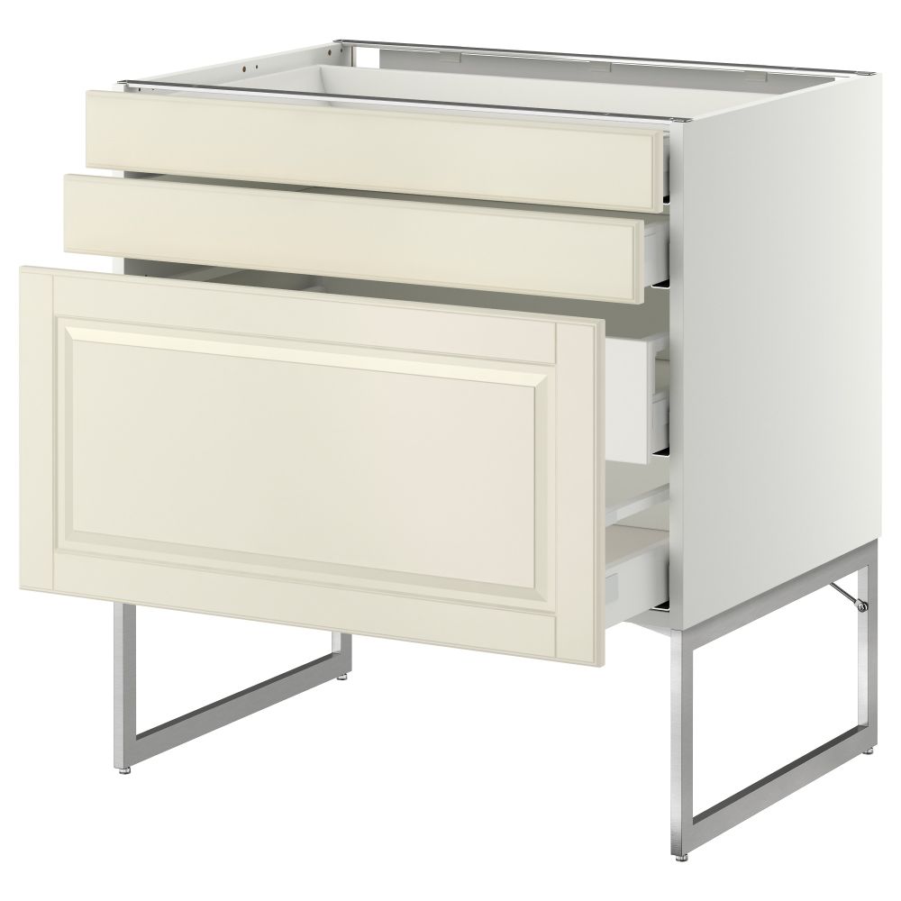 Напольный шкаф 3 фронтальных панели, 2 нижних, 2 средних ящика МЕТОД / МАКСИМЕРА, белый, Будбин белый с оттенком - схема-чертеж с размерами