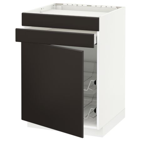 Напольный шкаф для варочной панели, ящик, 2 проволочных корзины МЕТОД / МАКСИМЕРА, белый, Кунгсбакка антрацит (60x60 см)