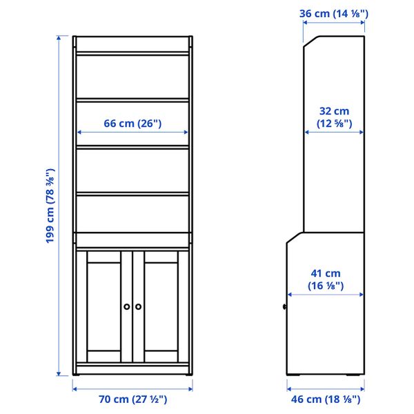 Шкаф высокий,2дверный, серый 70x199 см IKEA HAUGA ХАУГА 904.150.57 - схема-чертеж с размерами