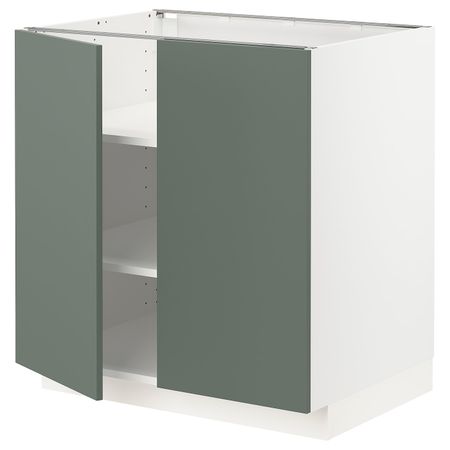 Напольный шкаф с полками/2двери, белый/Бодарп серо-зеленый 80x60 см IKEA METOD МЕТОД 593.167.24
