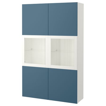 Комбинация для хранения со стеклянными дверцами БЕСТО, белый Вальвикен, темно-синий прозрачное стекло