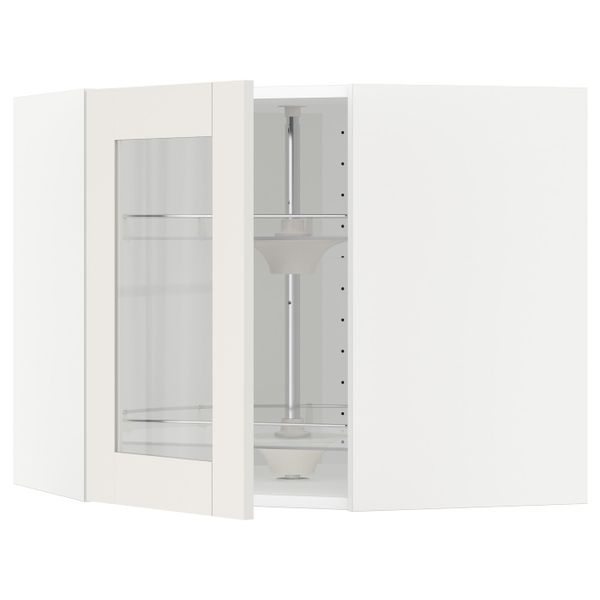 Угловой навесной шкаф с вращающейся секция, стеклянная дв, белый/Сэведаль белый 68x60 см IKEA METOD МЕТОД 592.232.92 - фото 1