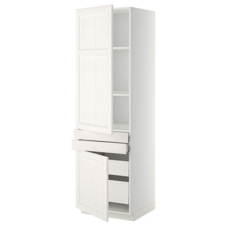 Высокий шкаф + полки, 4 ящик, 2 двери, 2 фронтальные МЕТОД / МАКСИМЕРА, белый, Лаксарби белый (60x60x200 см)