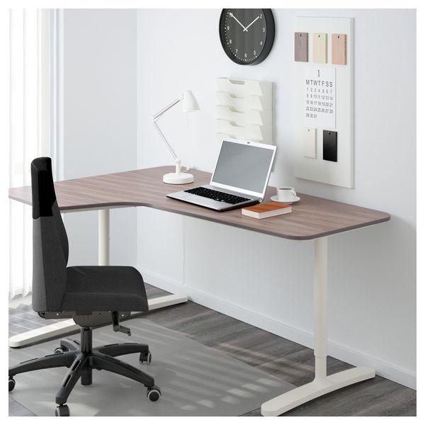 Угловой письменный стол левосторонний БЕКАНТ, серый, белый (160x110 см) - фото 2