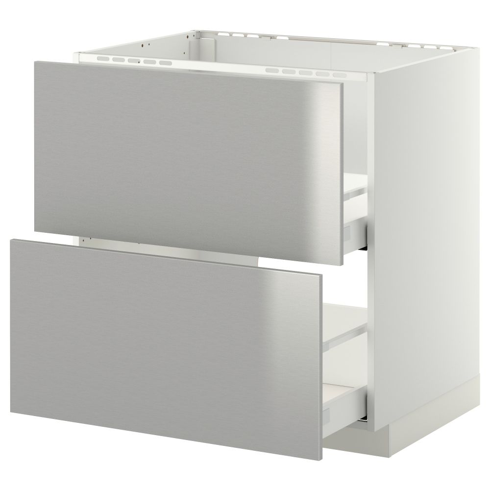 Напольный шкаф под мойку + 2 фронтальных панели, 2 ящика МЕТОД / МАКСИМЕРА, белый, Гревста нержавеющ сталь - схема-чертеж с размерами