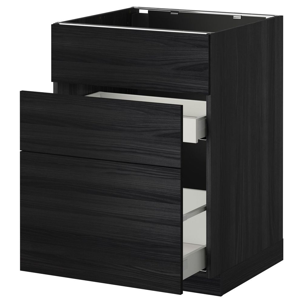 Напольный шкаф под мойку + 3 фронтальных панели/2ящ, черный, Тингсрид черный 60x60 см IKEA МЕТОД / МАКСИМЕРА 792.345.34 - схема-чертеж с размерами