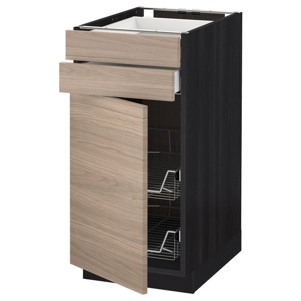 Напольный шкаф, дверца, 2 ящика, проволочных корзин МЕТОД / МАКСИМЕРА, черный, Брокхульт светло-серый - схема-чертеж с размерами