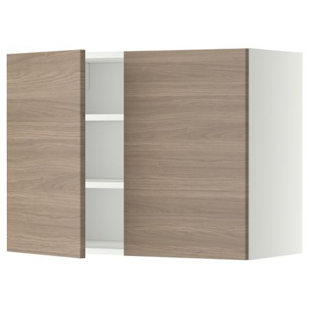 Навесной шкаф с полками, 2 дверцы МЕТОД, белый, Брокхульт светло-серый