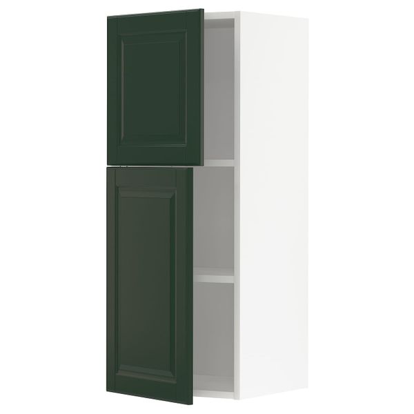 Навесной шкаф с полками/2дверцы, белый/Будбин темно-зеленый 40x100 см IKEA METOD МЕТОД 294.468.78 - фото 1