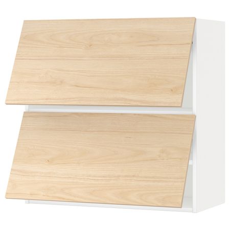 Навесной горизонтальный шкаф/2двери, белый/Аскерсунд под светлый ясень 80x80 см IKEA METOD МЕТОД 393.939.40