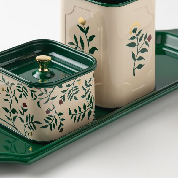 Набор для письменного стола, 4 предм., бежевый зеленый/с цветочным орнаментом металлический IKEA АНИЛИНАРЕ 204.651.64 - схема-чертеж с размерами