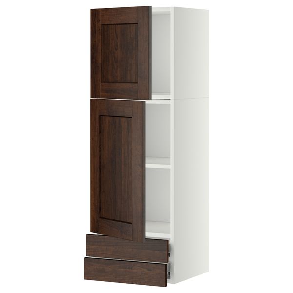 Навесной шкаф, 2 дверцы, 2 ящика МЕТОД / ФОРВАРА, белый, Эдсерум коричневый - фото 1