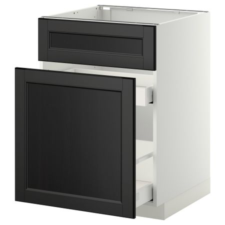 Напольный шкаф под мойку, сорт муcора, 1 дверца, 2 ящика МЕТОД / МАКСИМЕРА, белый, Лаксарби черно-коричневый (60x60 см)