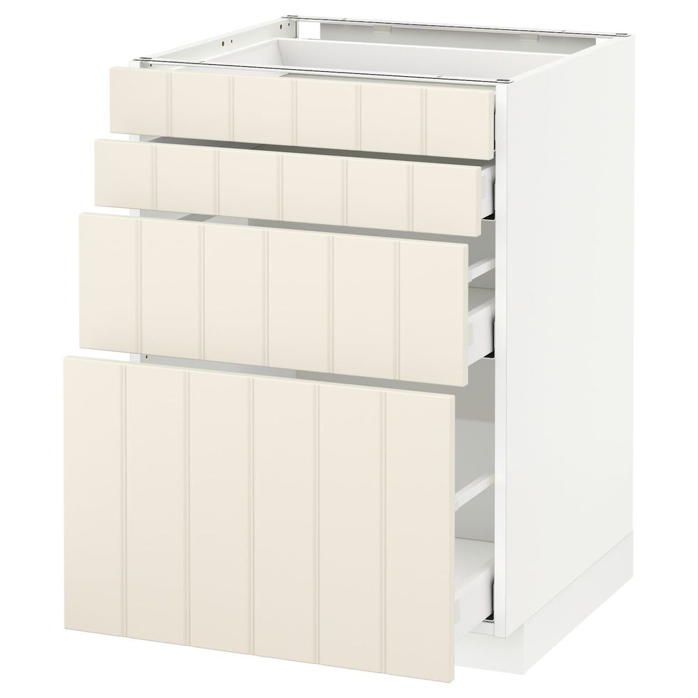 Напольный шкаф 4 фронтальных панели, 4 ящика, белый/Хитарп белый с оттенком 60x60 см IKEA METOD МЕТОД / MAXIMERA МАКСИМЕРА - схема-чертеж с размерами