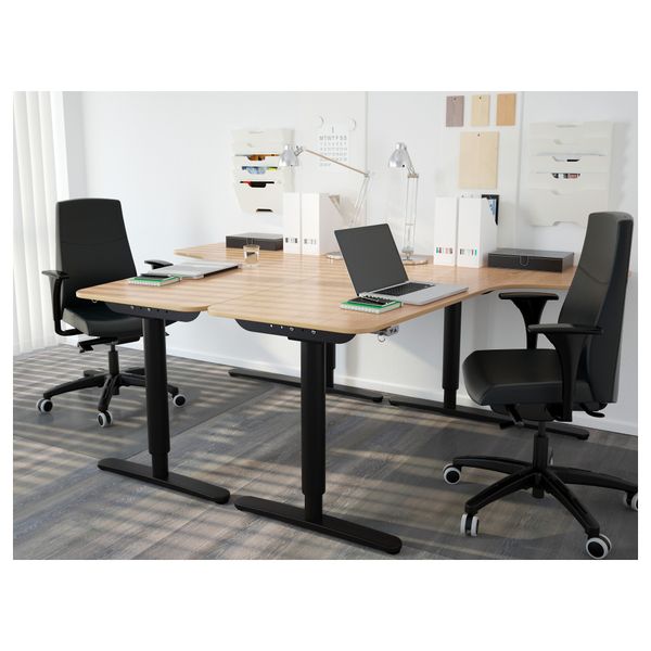 Угловой письменный стол правосторонний, трансформатор БЕКАНТ, дубовый шпон, черный (160x110 см) - фото 5