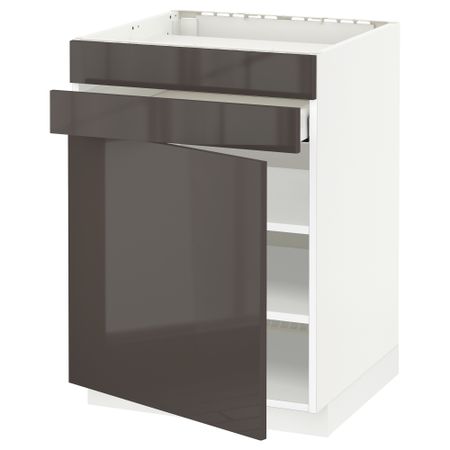 Напольный шкаф для варочной панели, доводчик, 2 фасада, 1 ящик МЕТОД / МАКСИМЕРА, белый, Рингульт серый (60x60 см)