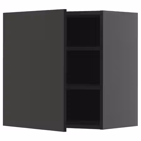 METOD Навесной шкаф с полками - черно-серый/Nickebo матовый антрацит 60x60 см