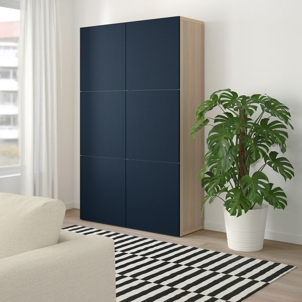 Комбинация для хранения с дверцами, под беленый дуб/Нотвикен синий 120x42x192 см IKEA BESTÅ БЕСТО 493.025.86 - фото 1