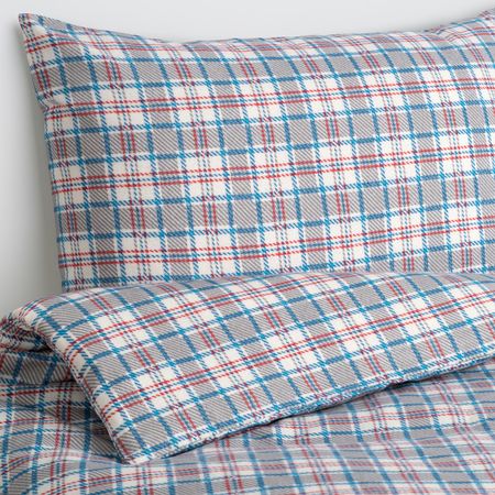 Пододеяльник и наволочка, белый синий/клетка 150x200/50x70 см IKEA SILESHÅR СИЛЕСХОР 005.314.00