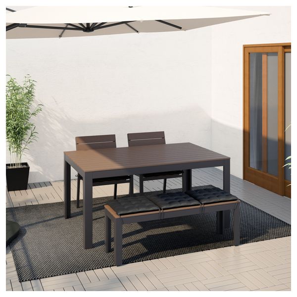 Стол + 2 стула + скамья, для сада ФАЛЬСТЕР, черный, коричневый - фото 2