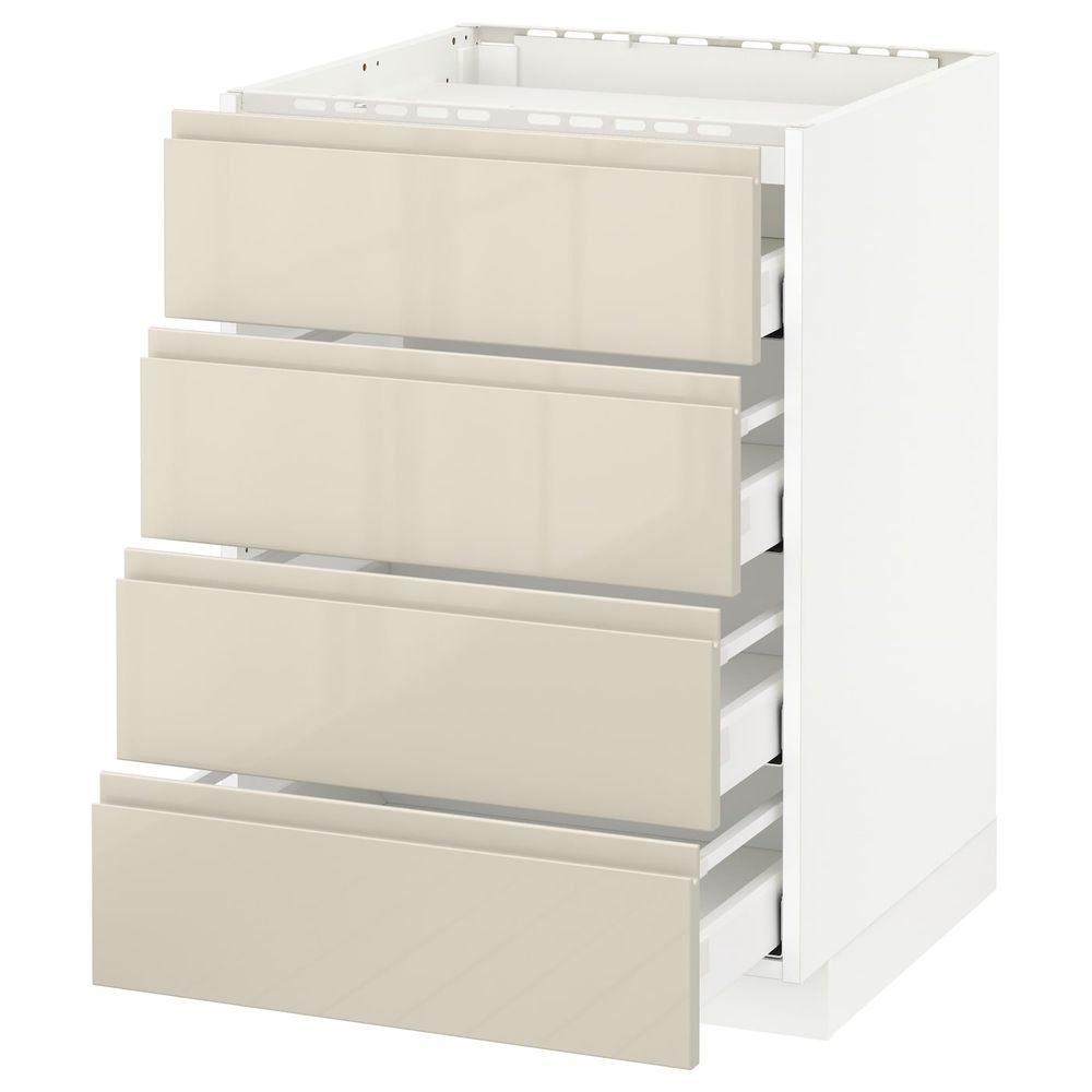 Напольный шкаф, 4 фронтальных панели/4ящика, белый/Воксторп глянцевый светло-бежевый 60x60 см IKEA METOD МЕТОД / MAXIMERA - схема-чертеж с размерами