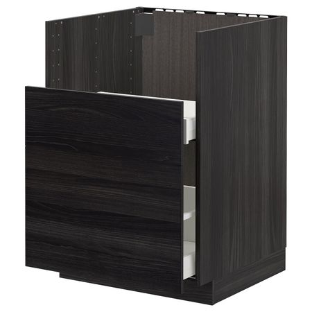 Шкаф под мойку БРЕДШЁН/2фасада/2ящика, черный, Тингсрид черный 60x60 см IKEA МЕТОД 592.996.25