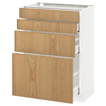 Напольный шкаф 4 фронтальных панели, 4 ящика МЕТОД / МАКСИМЕРА, белый, Экестад дуб