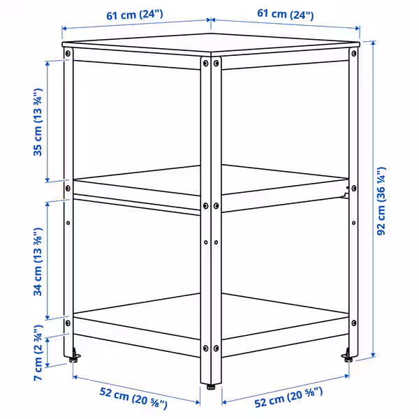 GRILLSKÄR Открытый кухонный модуль - чёрный/нержавеющ сталь для сада 61x61 см - схема-чертеж с размерами