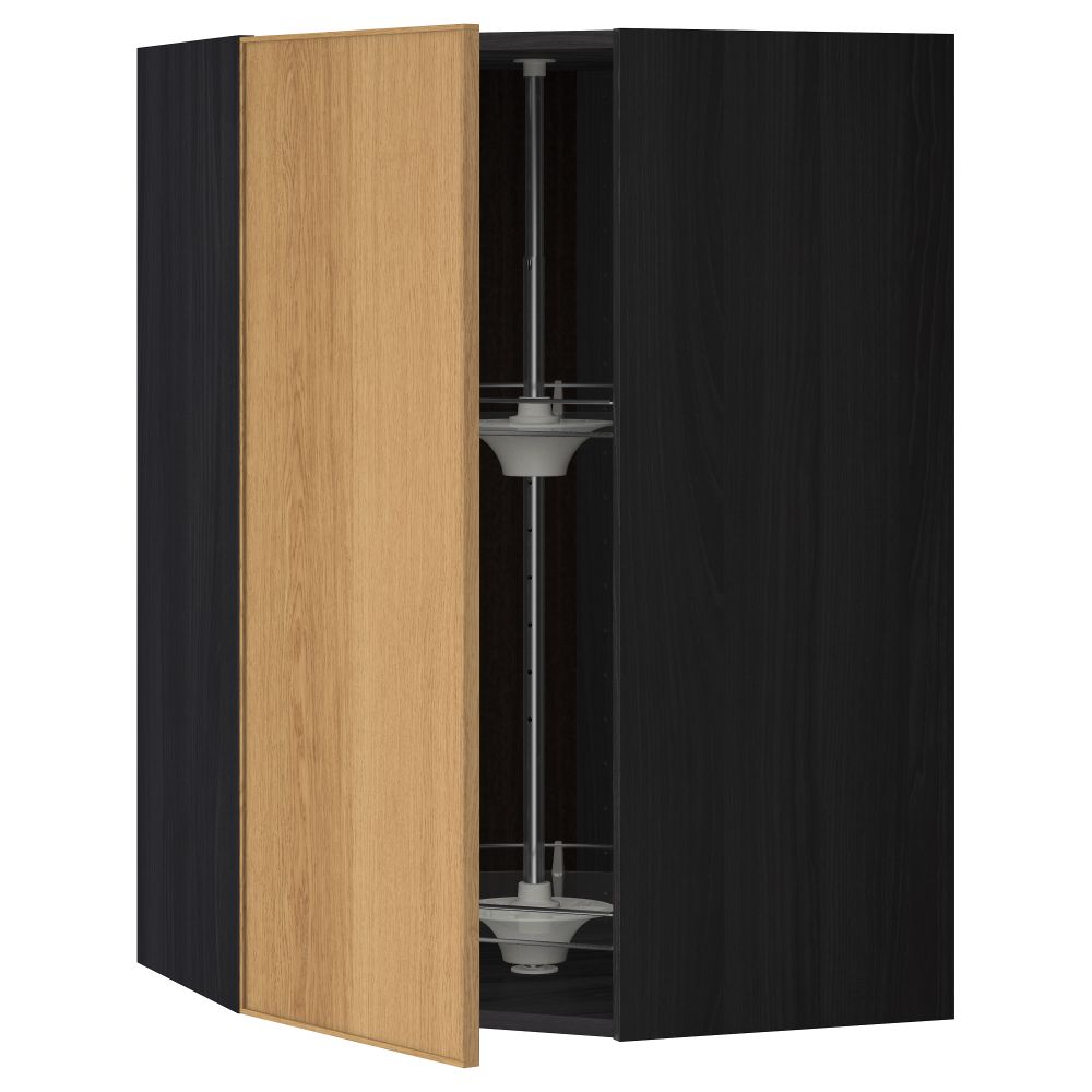 Угловой навесной шкаф с вращающейся секцией МЕТОД, черный, Экестад дуб - схема-чертеж с размерами