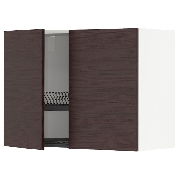 Навесной шкаф с посудной сушилкой, 2 дверец, белый Аскерсунд/темно-коричневый под ясень 80x60 см IKEA METOD МЕТОД 693.333.51 - фото 1